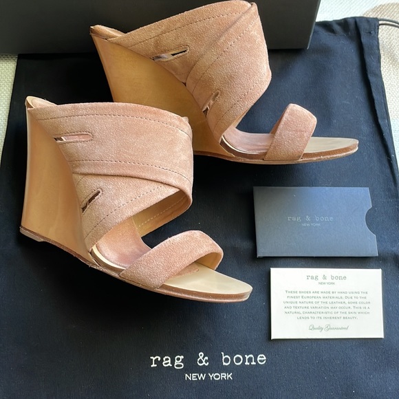 RAG & BONE Shaw Mule Wedge Sandals in Macaroon Rose - Picture 3 of 15